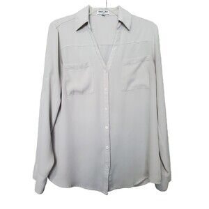 Express Portofino Gray Roll-Tab Sleeve Button-Up Shirt Size Medium